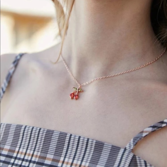 Rose Gold Cherry Charm Necklace - Picture 3 of 7